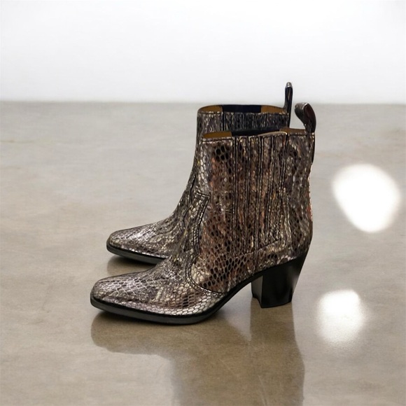 Ganni Metallic Snake-Embossed Ankle Boots - Silver Brown - Picture 2 of 4
